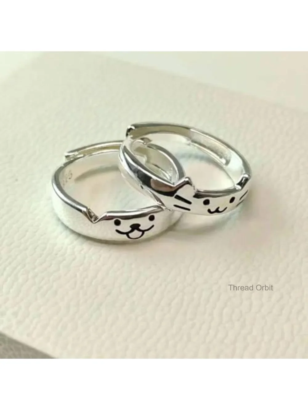 Cat Dog Couple Ring Silver Animal Friendship Matching Ring Kitten Puppy